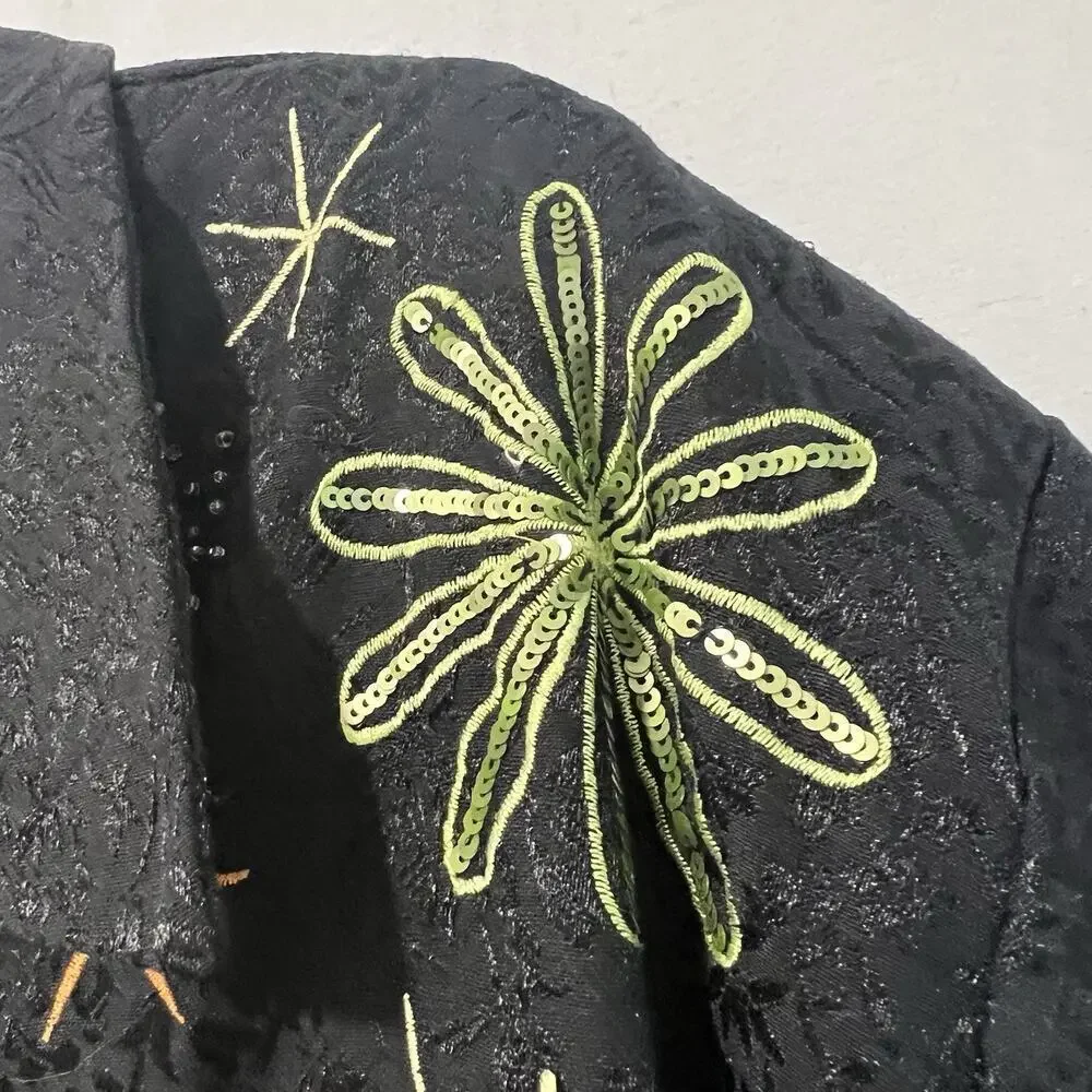 Vintage 90’s Alex Kin Jacket 3XL Art to Wear Embroidered Sequined Black Floral